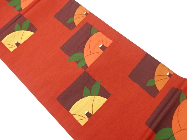 色紙に椿模様織出し洒落袋帯